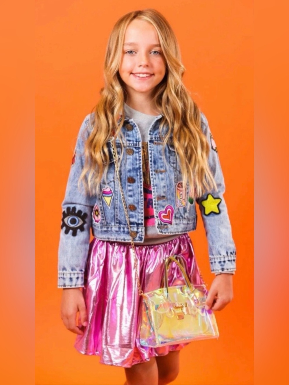 Lola + The Boys All About The Patch Crop Denim Jacket 2T NWT
